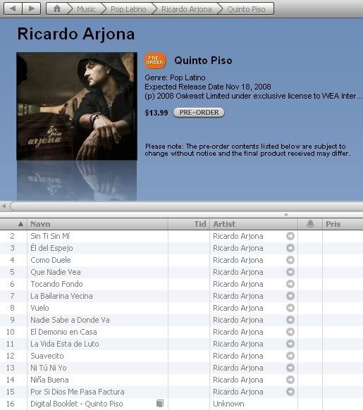 Quinto Piso de Ricardo Arjona en iTunes Quinto Piso de Ricardo Arjona en iTunes