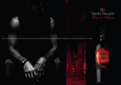 Diseño gráfico del Vino Santo Pecado de Ricardo Arjona