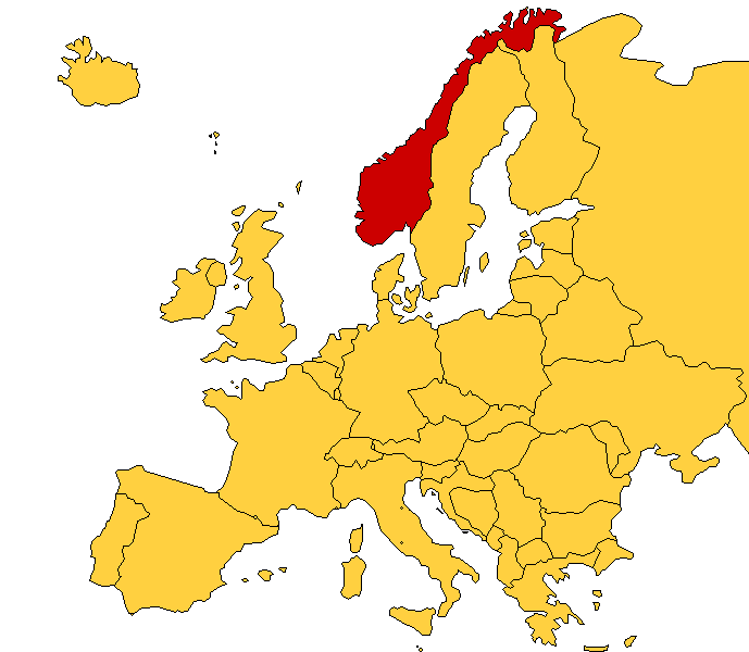 Mapa de Europa - Noruega en rojo