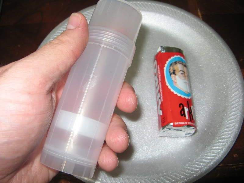 DIY Putting Arko Shave Stick Into Twist Up Container. TheShaveDen