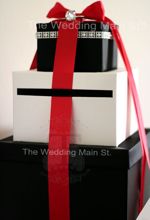 Red Color Satin Ribbon SIZE 3 tier card box Approximately 16 tall