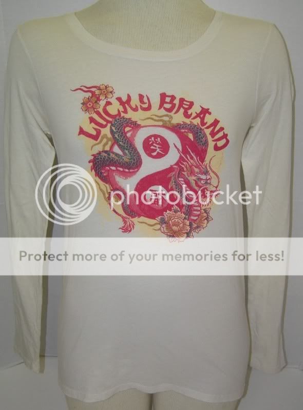 Womens Lucky Brand Red Dragon L s T Shirt Tee s M L