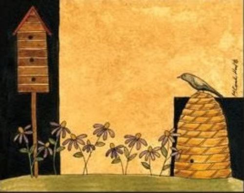 PRIMITIVE /" BIRDHOUSE /& BEE /" FOLK ART NOTEPAD 3425